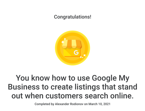 Google My Business Certificate