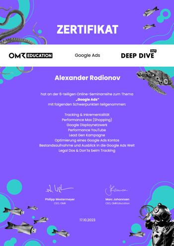 OMR Education Google Ads Deep Dive Zertifikat
