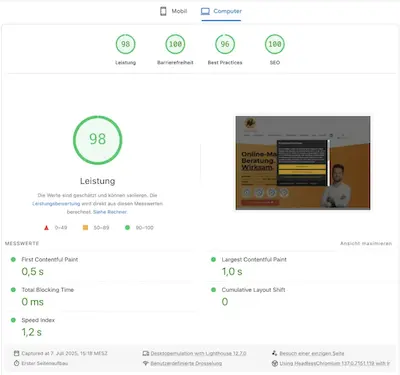 Core Web Vitals nicht bestanden