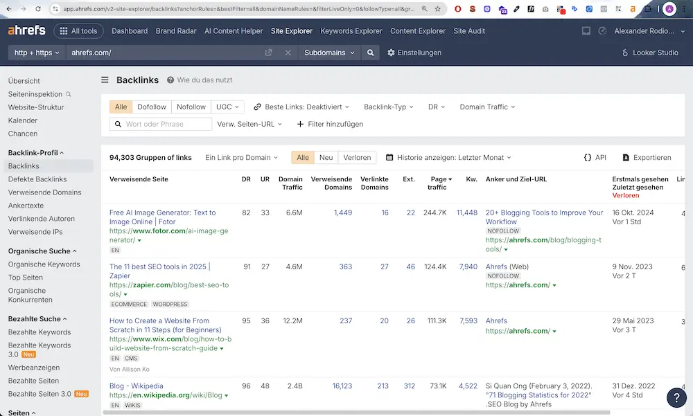Backlink-Analyse Ahrefs Screenshot