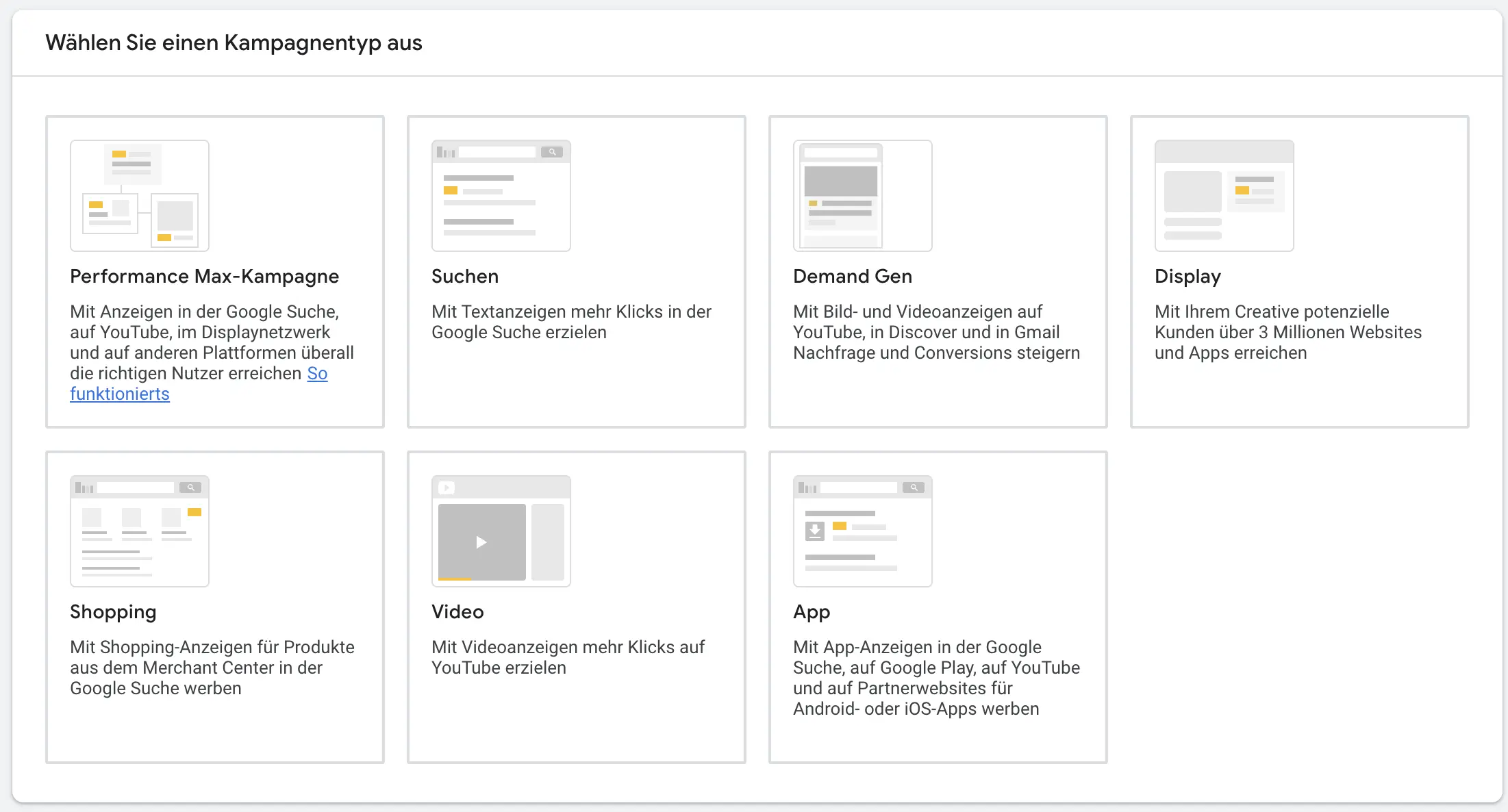 google ads kampagnenarten interface