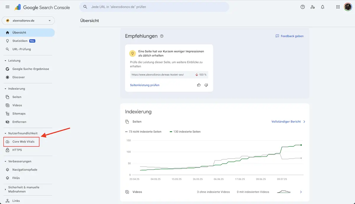 Core Web Vitals in Google Search Console
