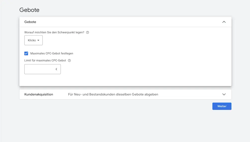 Klicks Maximieren Gebotsstrategie Google Ads